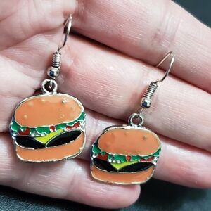 Silver tone enamel cheeseburger earrings